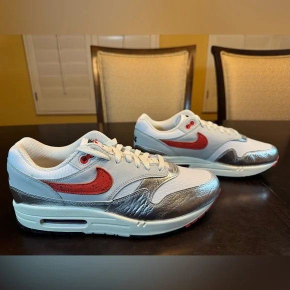 New Nike Air Max 1 Premium White Silver Sneaker Shoes Size US 10 - Picture 2 of 14
